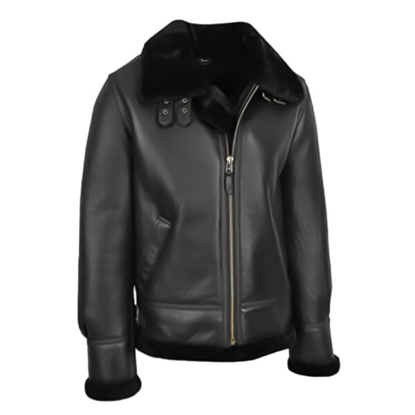 Yazanz Men's Shearling Aviator Leather Jacket Classic Black Sheepskin Coat