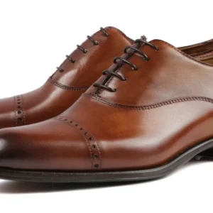 Preston Tan Leather Oxford – Classic Cap Toe Formal Shoes for Men