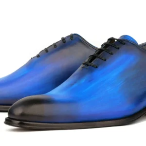 Wholecut Oxford Dress Shoes in Custom Patina Blue – Handmade Elegance