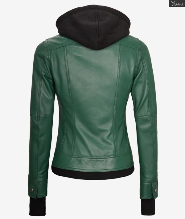 Blaze Women's Green Bomber Jacket  Removable Hood Included - Image 2