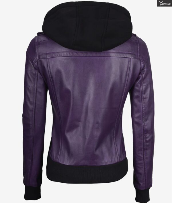 Blaze Women's Purple Bomber Jacket  Removable Hood Included - Image 2