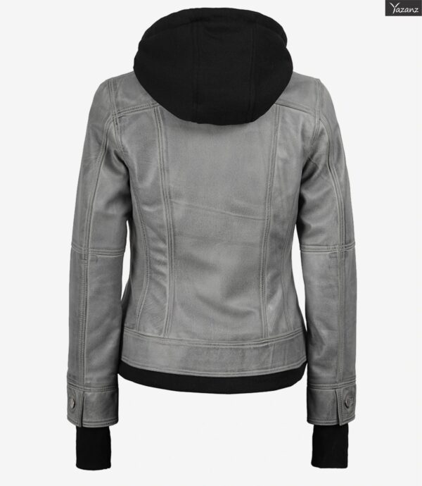Blaze Women's Light Gray Bomber Jacket  Removable Hood Included - Image 2