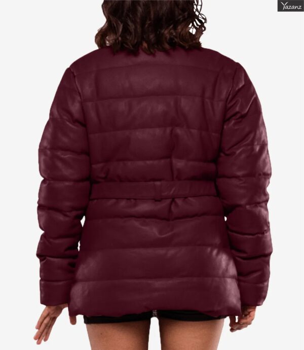 Robin Women's Maroon Real Leather Puffer Jacket with Premium Insulation - Image 2