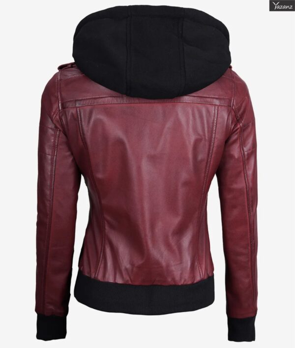 Blaze Women's Maroon Bomber Jacket  Removable Hood Included - Image 2
