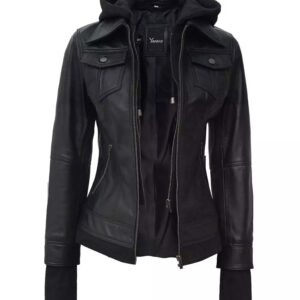 Blaze Women's Black Bomber Jacket  Removable Hood Included