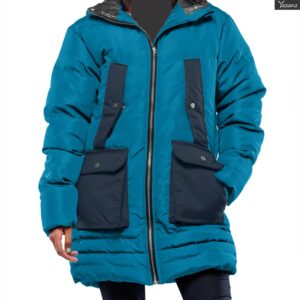 Reid Womens Insulated Leather Puffer Coat (Blue & Navy Blue)