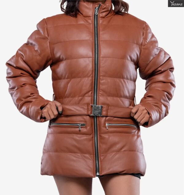 Robin Women's Camel Real Leather Puffer Jacket with Premium Insulation