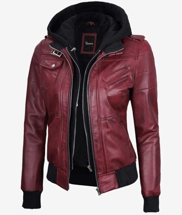 Blaze Women's Maroon Bomber Jacket  Removable Hood Included