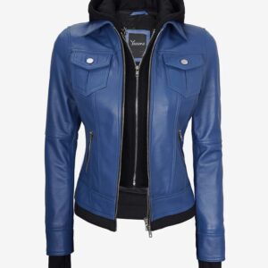 Blaze Women's Blue Bomber Jacket  Removable Hood Included