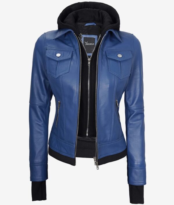 Blaze Women's Blue Bomber Jacket  Removable Hood Included