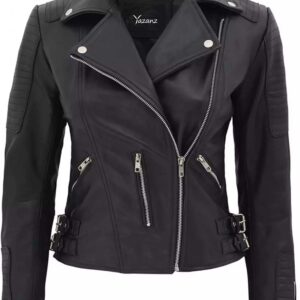 Womens Premium Black Leather Moto Jacket