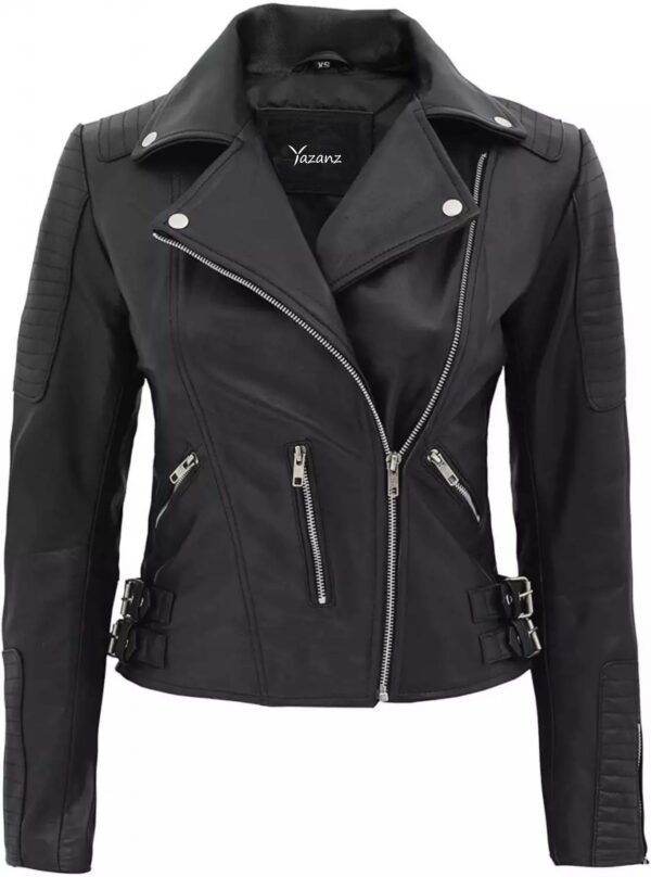 Womens Premium Black Leather Moto Jacket