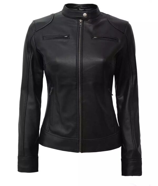 Women's Black Lambskin Leather Biker Jacket