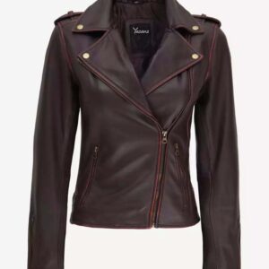 Women's Dark Brown Leather Moto Jacket  Side Zip Design