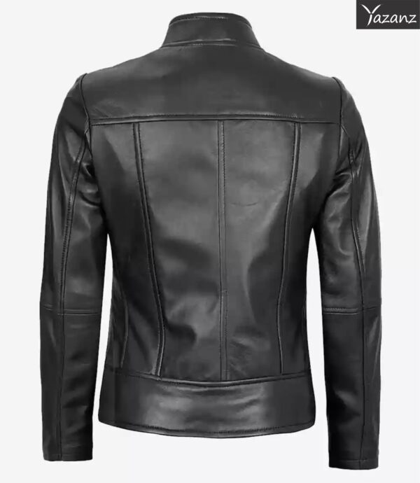 Women's Black Leather Biker Jacket - Image 2