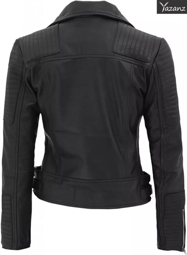 Womens Premium Black Leather Moto Jacket - Image 2