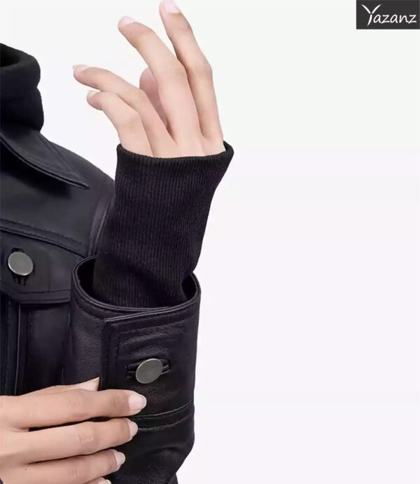 Blaze Women's Black Bomber Jacket  Removable Hood Included - Image 5