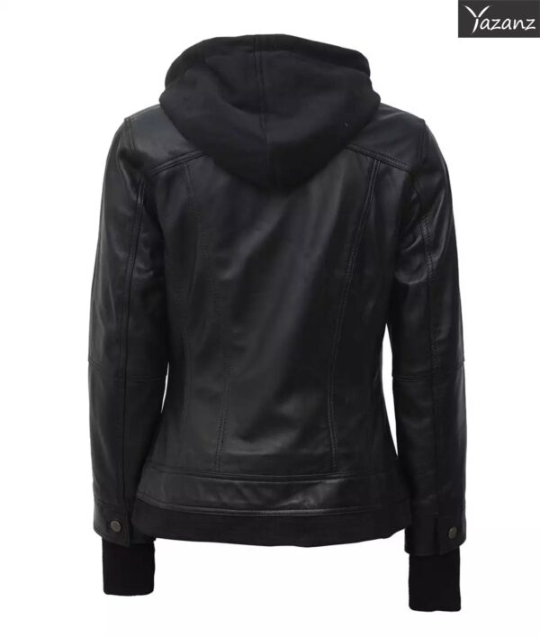 Blaze Women's Black Bomber Jacket  Removable Hood Included - Image 6