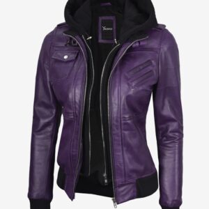 Blaze Women's Purple Bomber Jacket  Removable Hood Included
