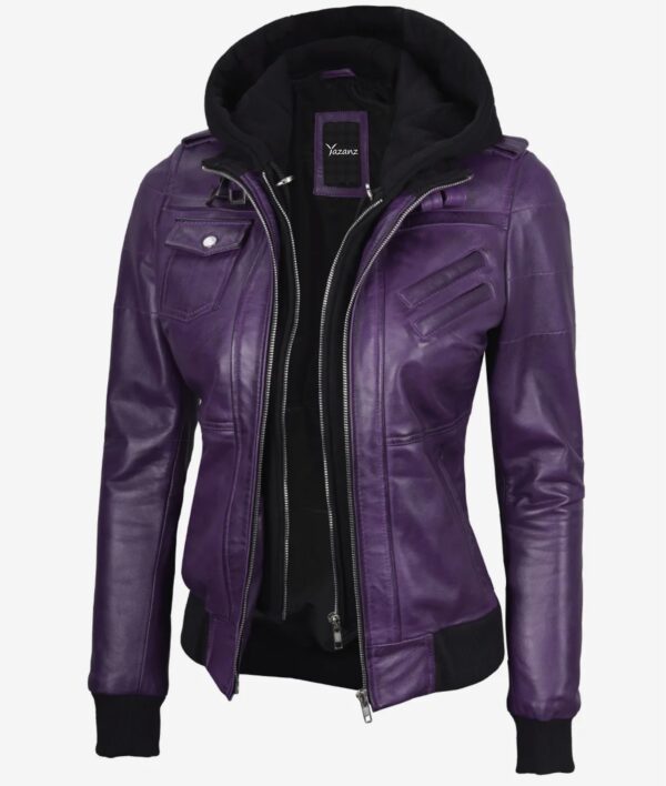 Blaze Women's Purple Bomber Jacket  Removable Hood Included