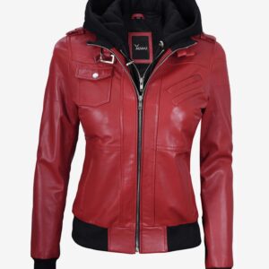 Blaze Women's Red Bomber Jacket  Removable Hood Included