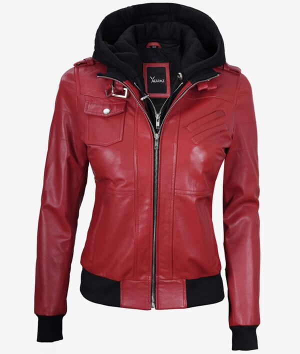 Blaze Women's Red Bomber Jacket  Removable Hood Included