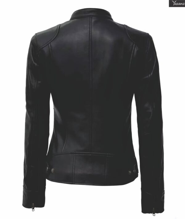 Women's Black Lambskin Leather Biker Jacket - Image 2
