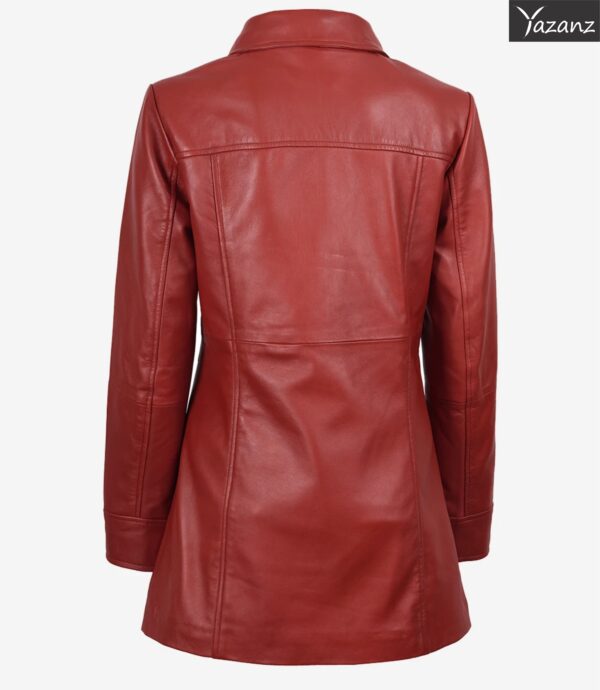 Womens Genuine Lambskin Leather Red Coat - Image 2