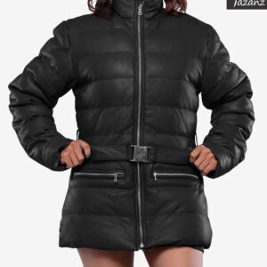 Robin Women's Black Real Leather Puffer Jacket with Premium Insulation