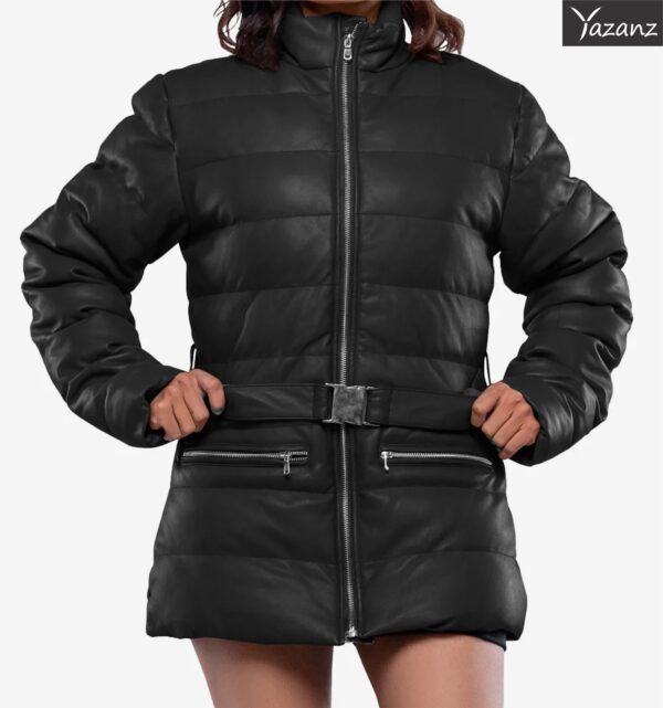Robin Women's Black Real Leather Puffer Jacket with Premium Insulation
