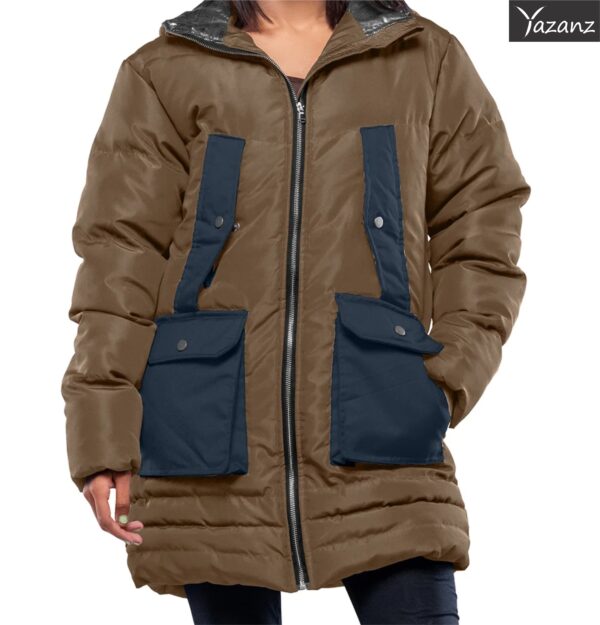 Reid Womens Insulated Leather Puffer Coat (Brown & Navy Blue)