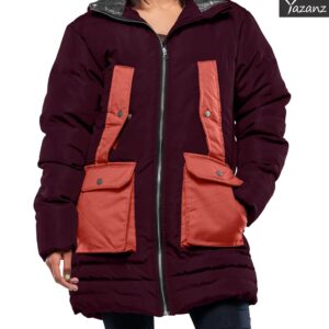 Reid Womens Insulated Leather Puffer Coat (Maroon & Rust)