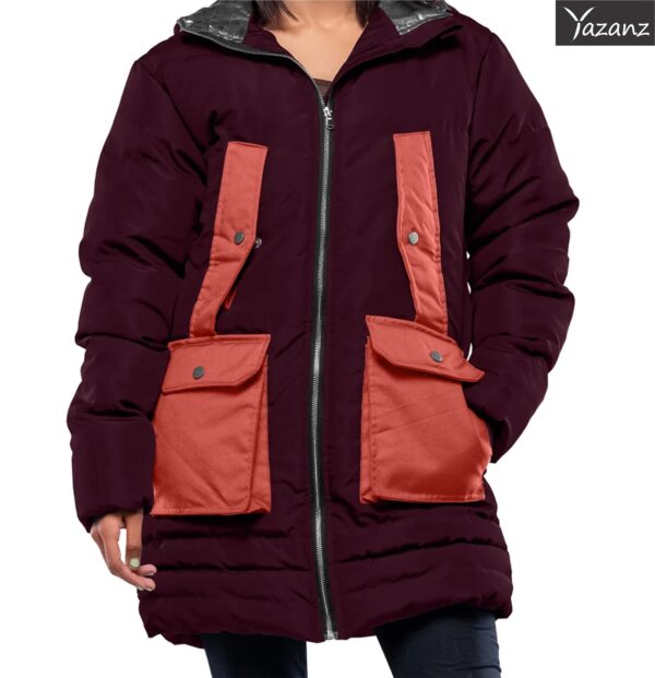 Reid Womens Insulated Leather Puffer Coat (Maroon & Rust)
