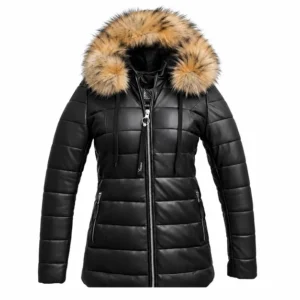 Yazanz Women's Hooded Black Leather Bomber Jacket - Stylish Comfort for Every Season